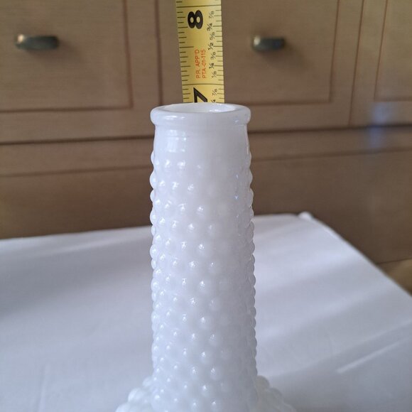 Hobnail Milk Glass Crane Neck Bubble Base Bud Vase - Picture 9 of 13